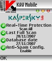 Kaspersky mobile antivirus update of 27/11/2008